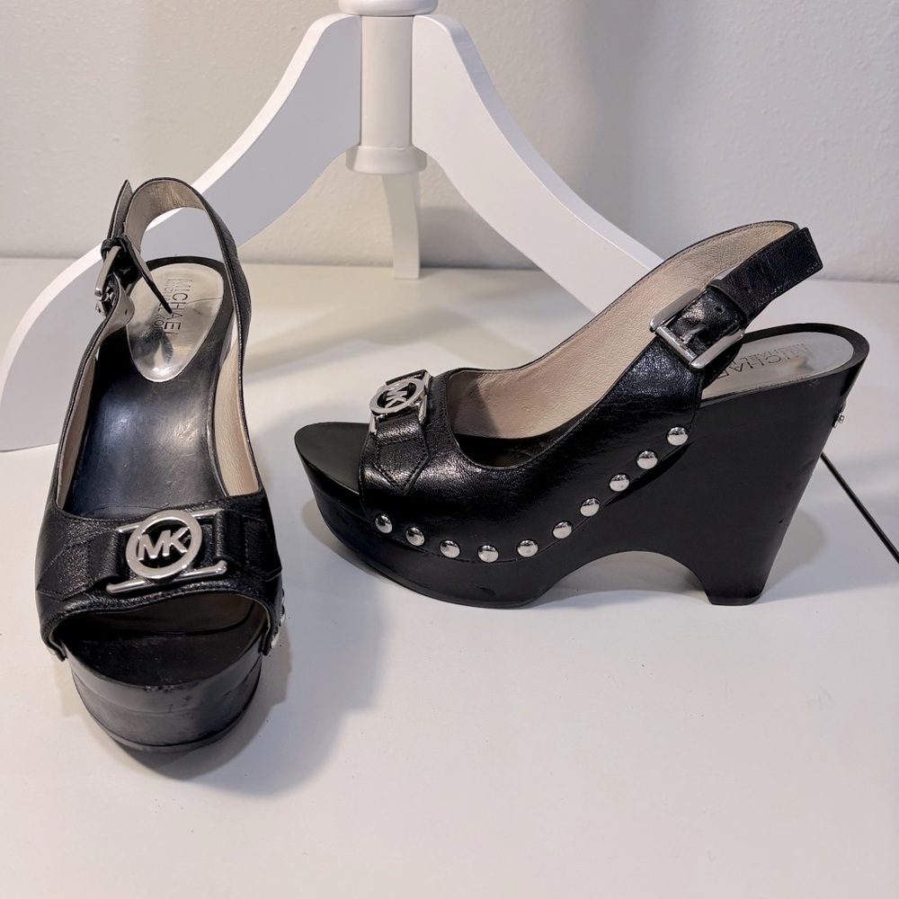 Michael Kors leather peep toe wedges